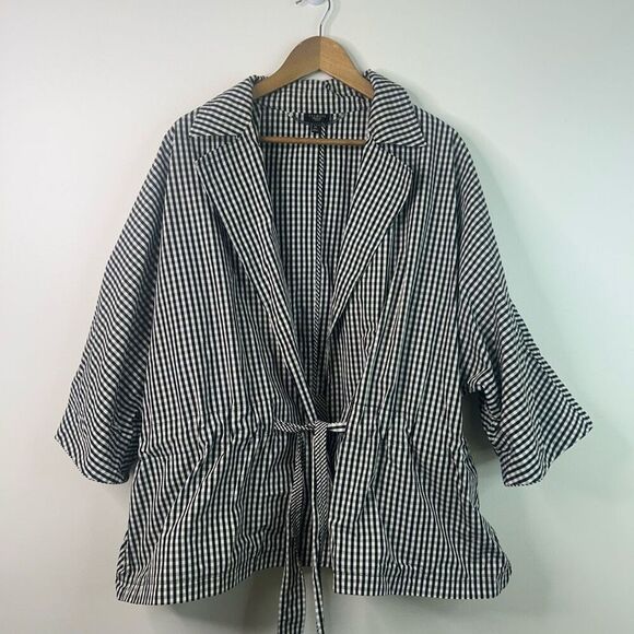 Talbots Woman 3X Gingham Check Jacket Black White Belted Wrap Lightweight Plus - Picture 1 of 12